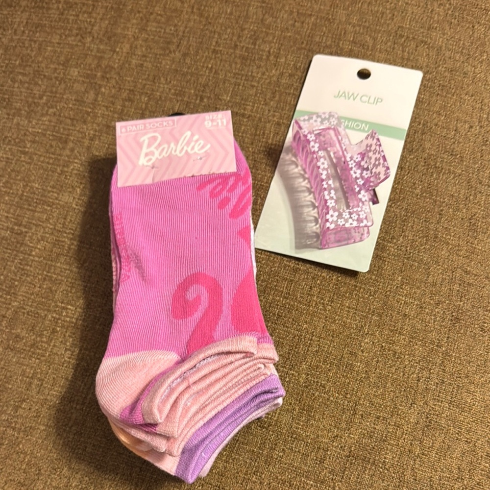 Barbie Pink and Purple Socks with Jaw Clip